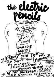 Flier from the first Electric Pencils gig. 